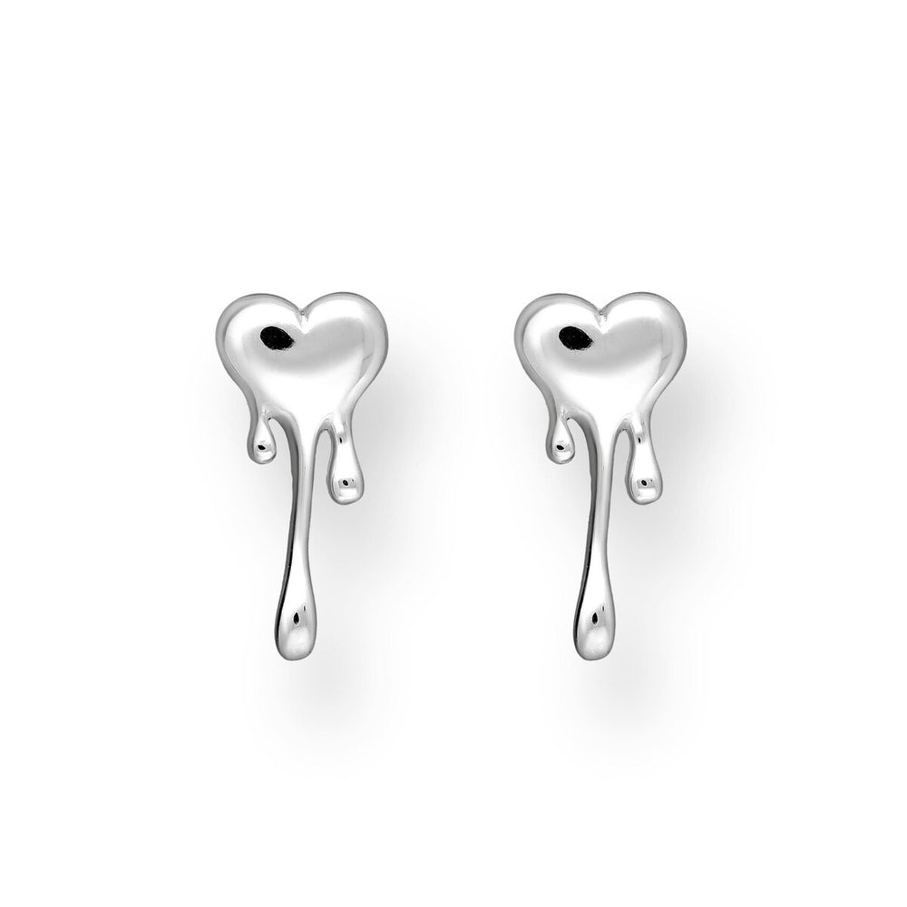 Sterling Silver Melting Heart Stud Earrings