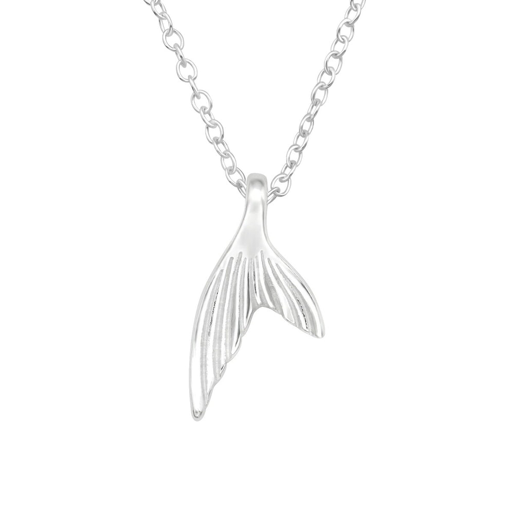 Sterling Silver Mermaid Tail Pendant Necklace - White