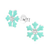 Sterling Silver Mint Blue-Green & CZ Snowflake Dainty Stud Earrings