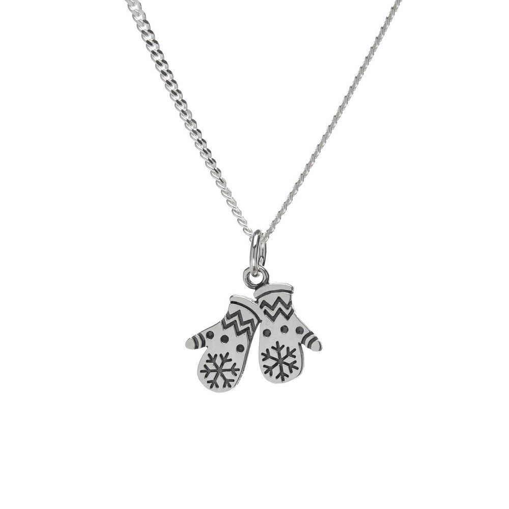 Sterling Silver Mittens Pendant Necklace - White