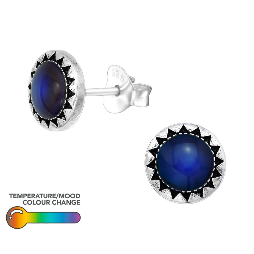 Sterling Silver Mood Changing Sun Stud Earrings