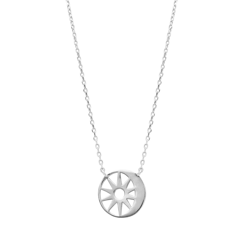 Sterling Silver Moon And Sun Pendant Necklace - White