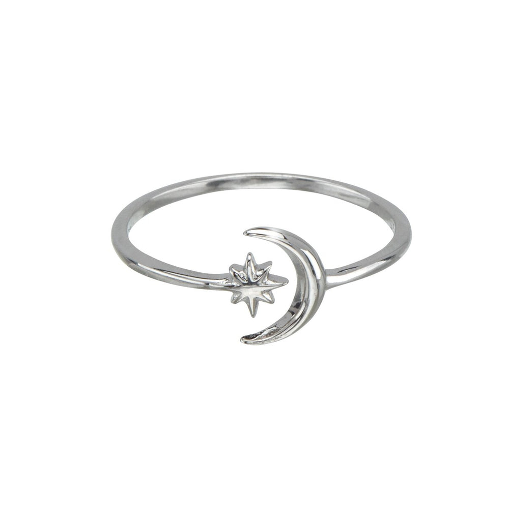 Sterling Silver Moon & Star Ring