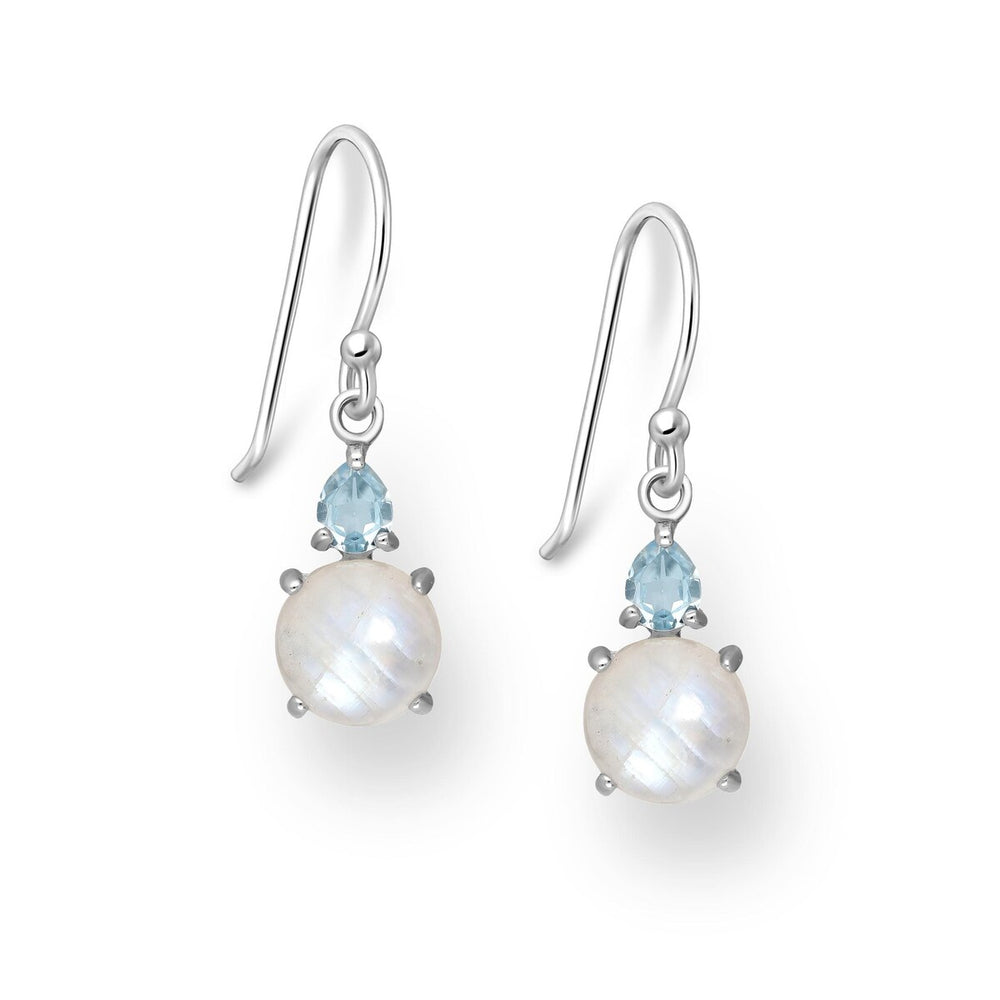 Sterling Silver Moonstone Blue Topaz Circular Drop Earrings