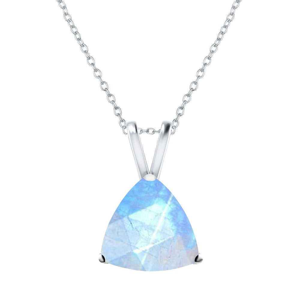 Sterling Silver Moonstone Trillion Solitaire Pendant Necklace