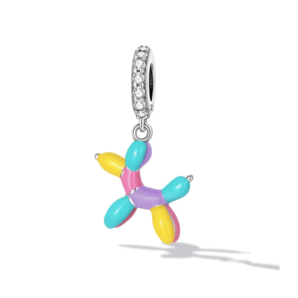 Sterling Silver Multi Colored Balloon Dog Cubic Zirconia Dangling Charm