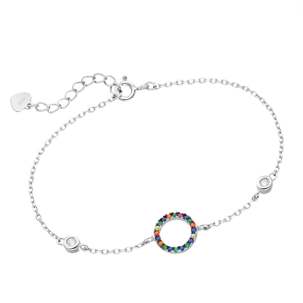 Sterling Silver Multi-Colored CZ Circle Bracelet - Multi