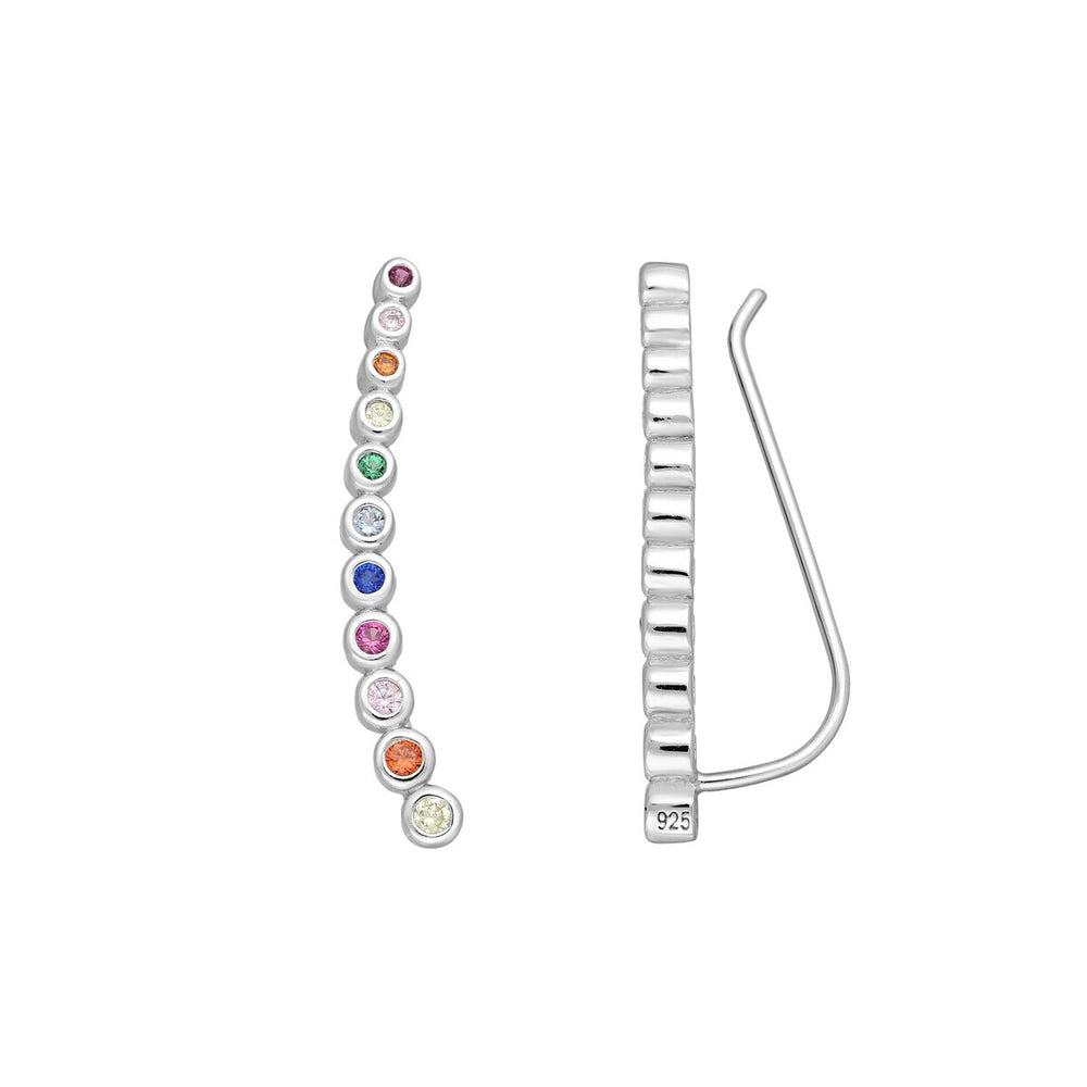 Sterling Silver Multi-Colored Cubic Zirconia Crawler Earrings