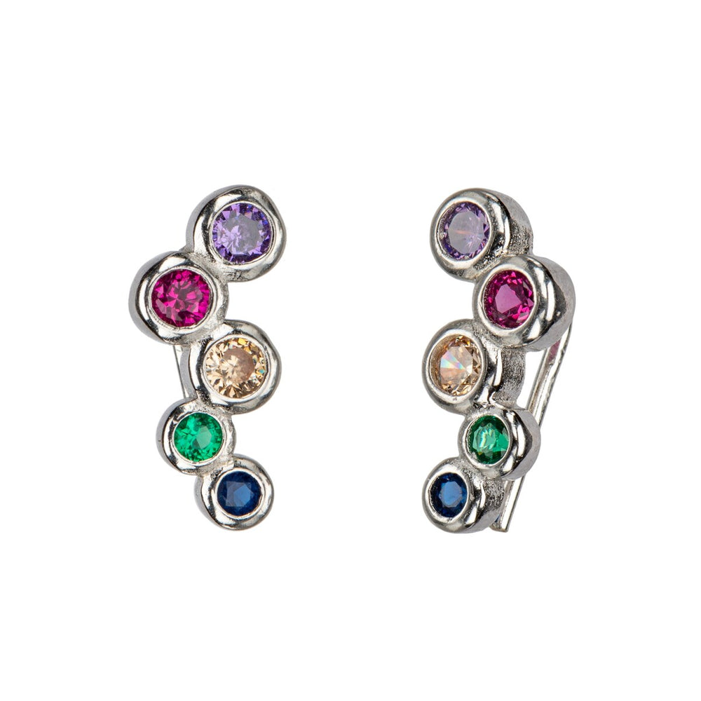 Sterling Silver Multi Colored Cubic Zirconia Threader Earrings