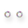 Sterling Silver Multi Colored Cubic Zirconia Wreath Stud Earrings