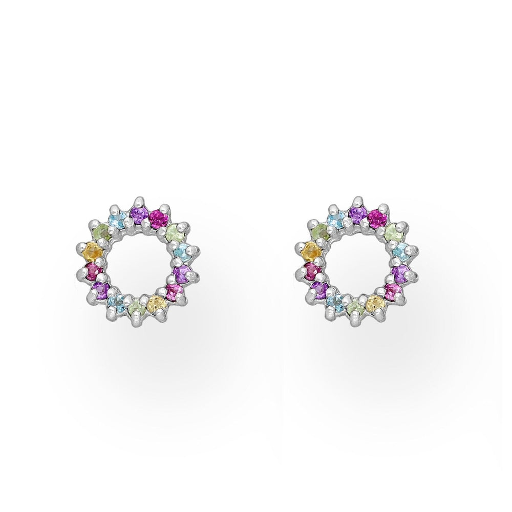 Sterling Silver Multi Colored Cubic Zirconia Wreath Stud Earrings