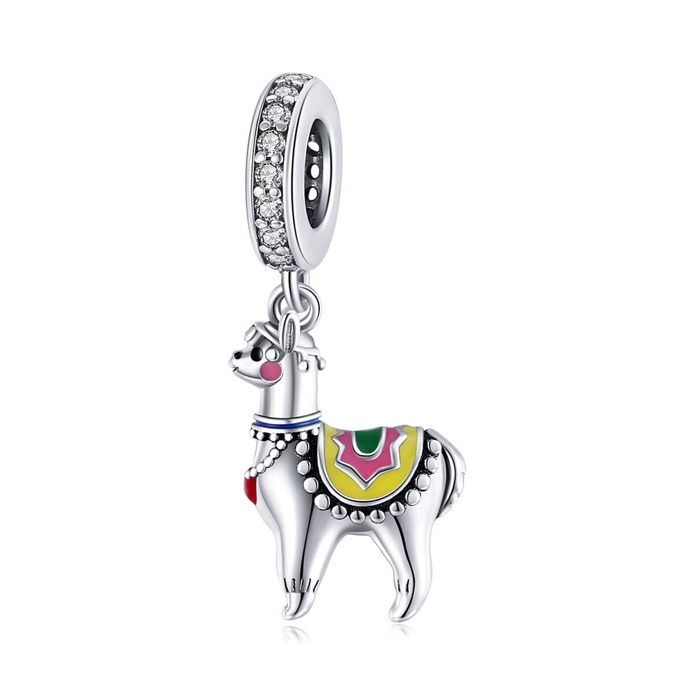 Sterling Silver Multi Colored Llama Dangle Charm