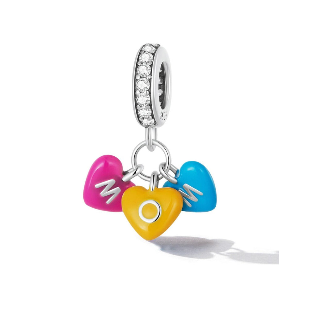 Sterling Silver Multi Colored Mom Hearts Dancing Charm