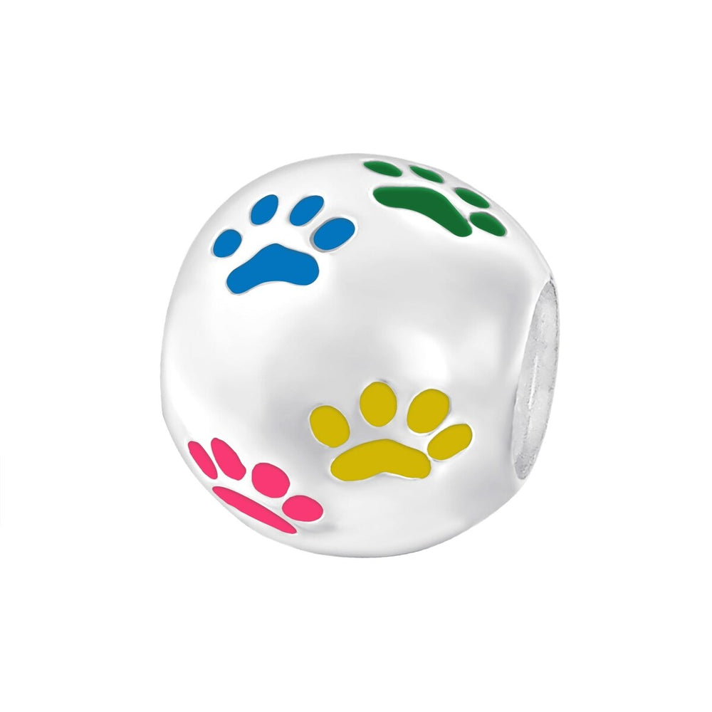 Sterling Silver Multi Colored Paw Prints Charm