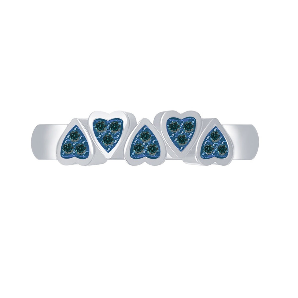 Sterling Silver Narural Blue Diamond Heart Shape Band Ring