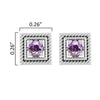 Sterling Silver Natural Amethyst Square Shape Stud Earrings