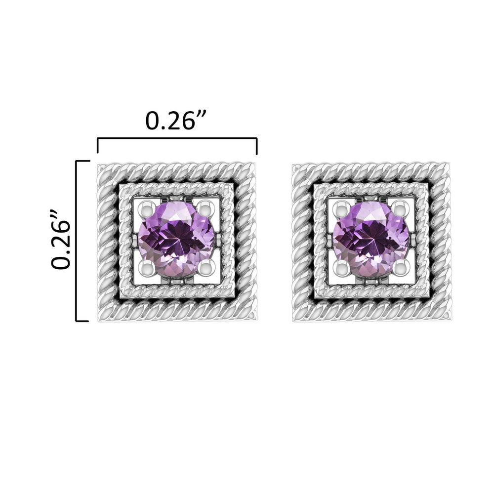 Sterling Silver Natural Amethyst Square Shape Stud Earrings