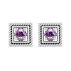 Sterling Silver Natural Amethyst Square Shape Stud Earrings