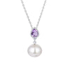 Sterling Silver Natural Amethyst and Shell Pearl Drop Pendant Necklace 18" Chain