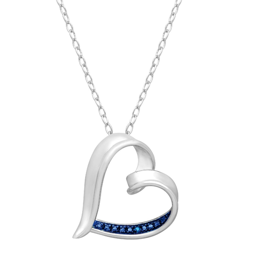 Sterling Silver Natural Blue Diamond Heart Pendant