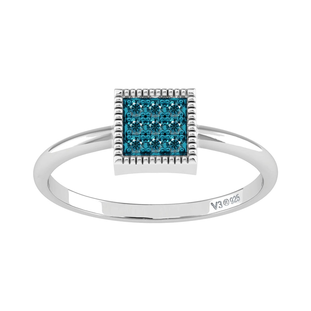 Sterling Silver Natural Blue Diamond Square Ring