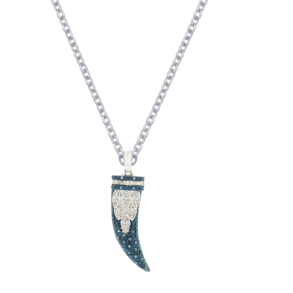 Sterling Silver Natural Blue and White Diamond Horn Pendant