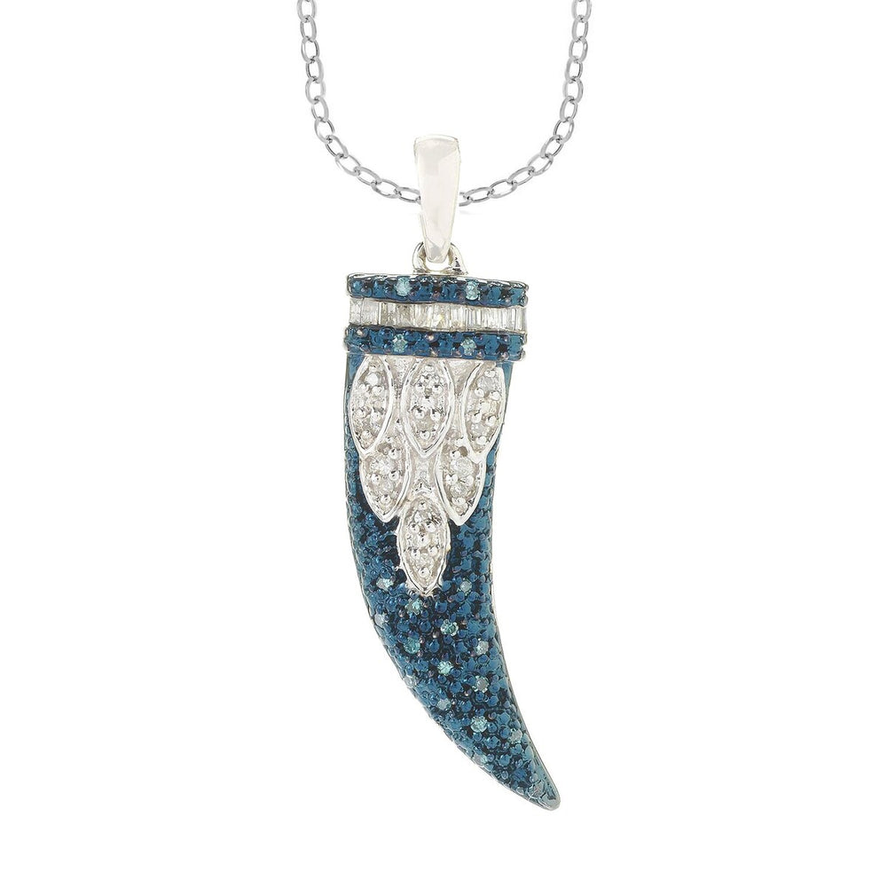 Sterling Silver Natural Blue and White Diamond Horn Pendant