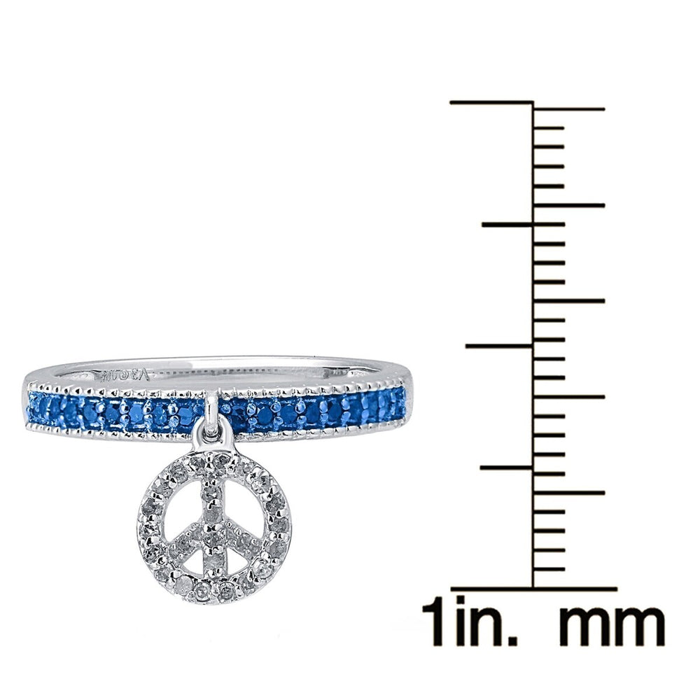 Sterling Silver Natural Blue and White Diamond Peace Dangle Charm Band Ring