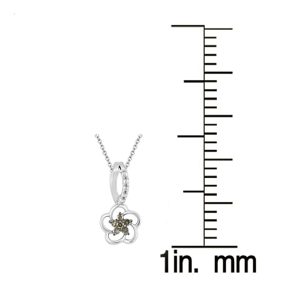 Sterling Silver Natural Champagne Diamond Flower Pendant