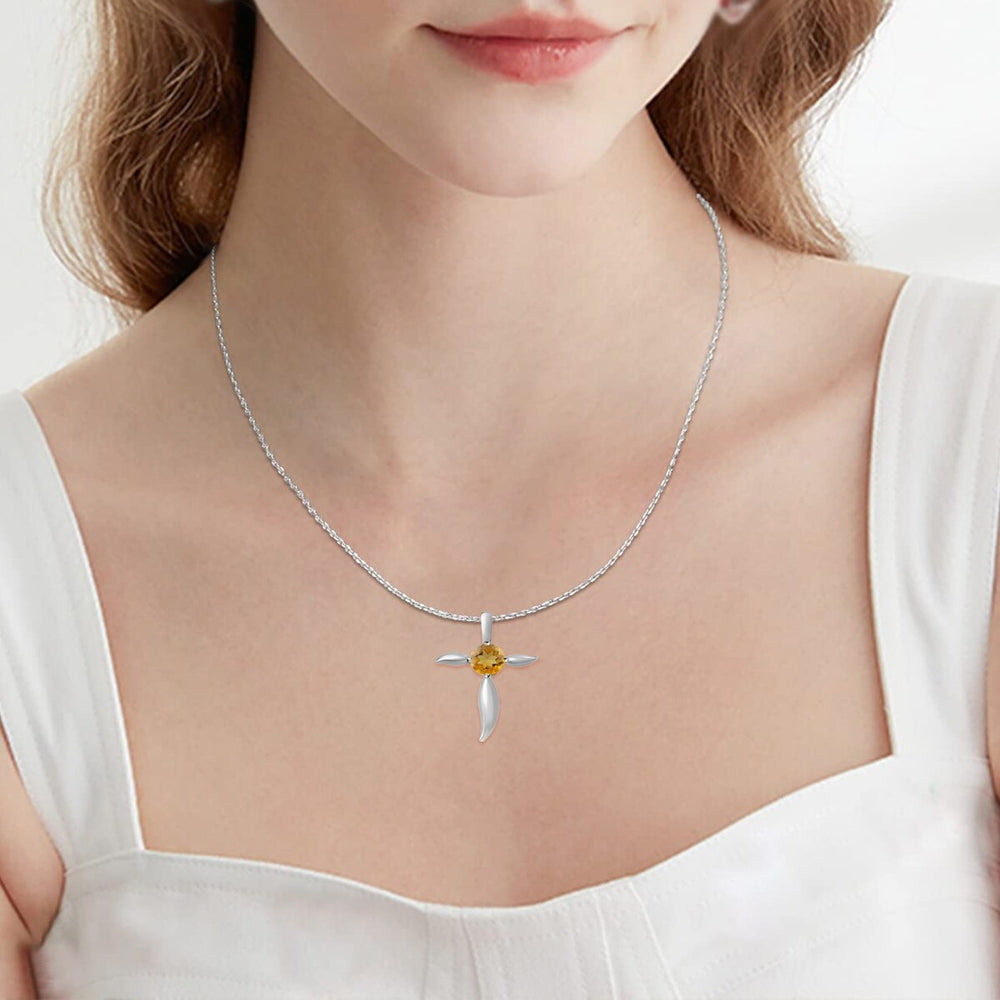 Sterling Silver Natural Citrine Cross Pendant