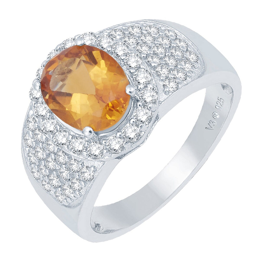 Sterling Silver Natural Citrine and White Topaz Halo Ring