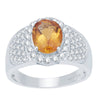 Sterling Silver Natural Citrine and White Topaz Halo Ring