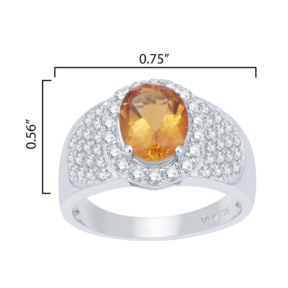 Sterling Silver Natural Citrine and White Topaz Halo Ring