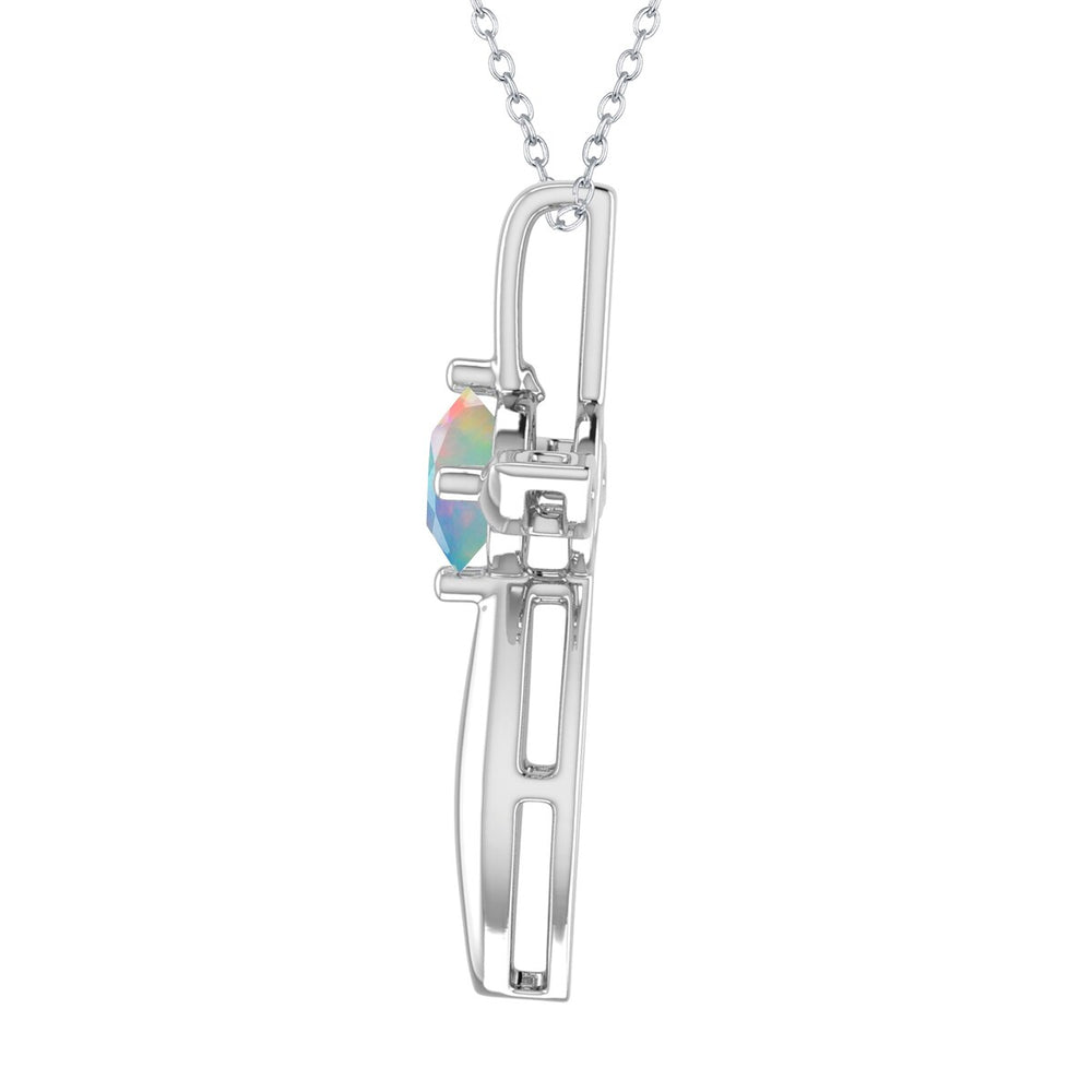 Sterling Silver Natural Ethiopian Opal Cross Pendant