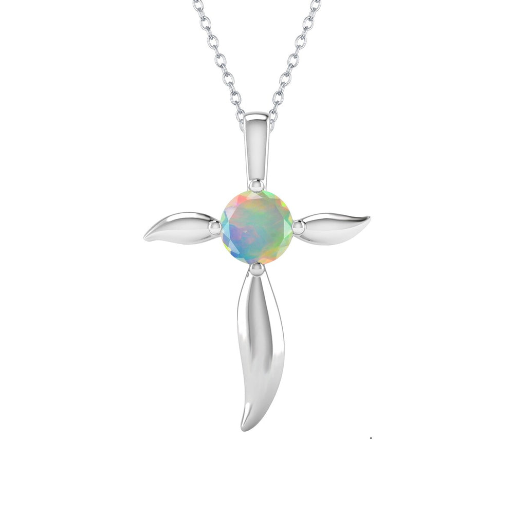 Sterling Silver Natural Ethiopian Opal Cross Pendant