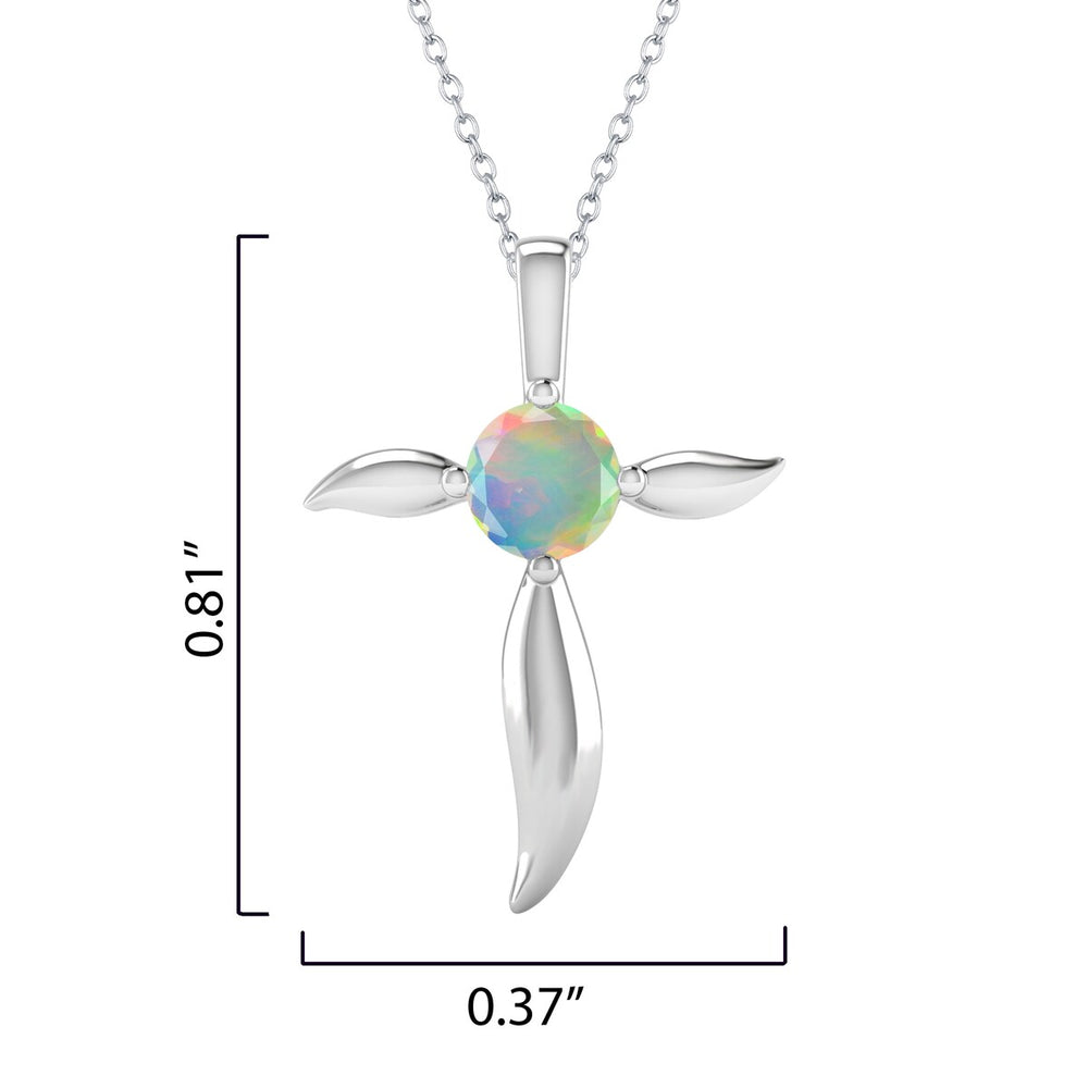 Sterling Silver Natural Ethiopian Opal Cross Pendant