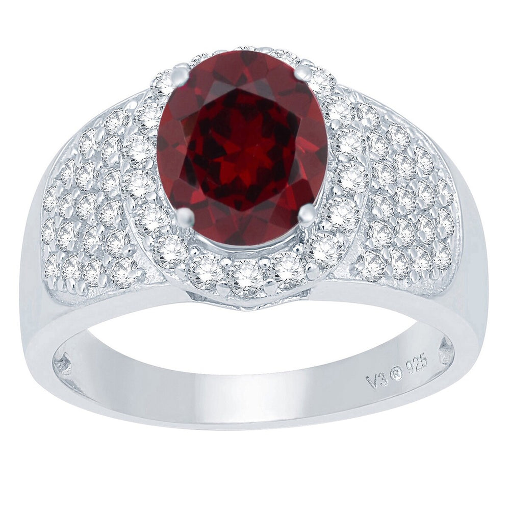 Sterling Silver Natural Garnet and White Topaz Halo Ring