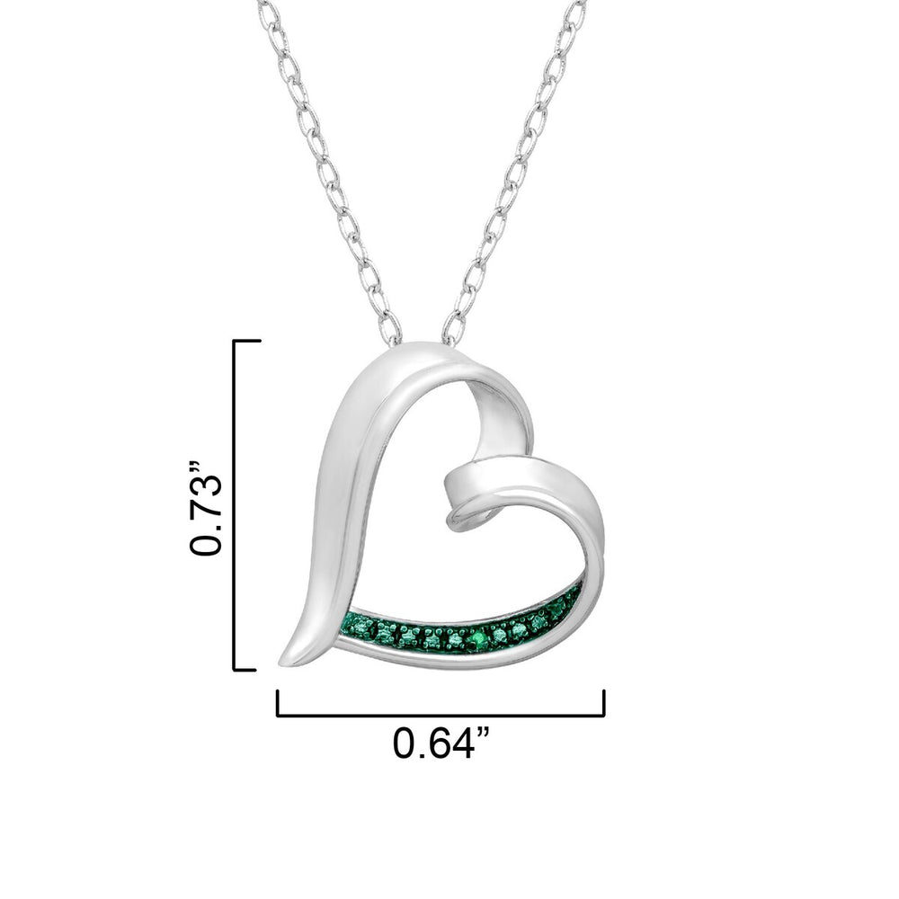 Sterling Silver Natural Green Diamond Heart Pendant with 18" Chain