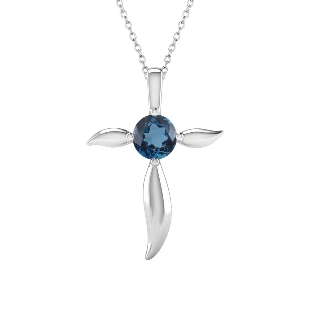 Sterling Silver Natural London Blue Topaz Cross Pendant