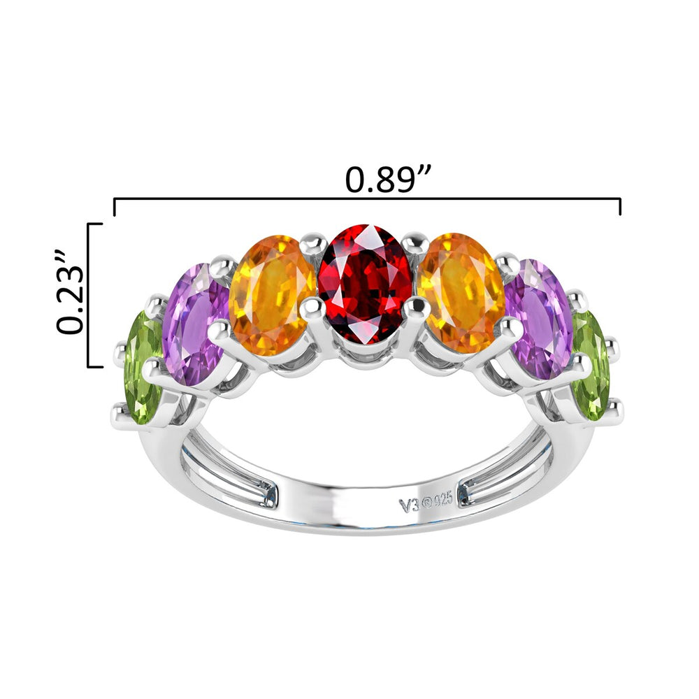 Sterling Silver Natural Multi Gemstone Seven Stone Band Ring