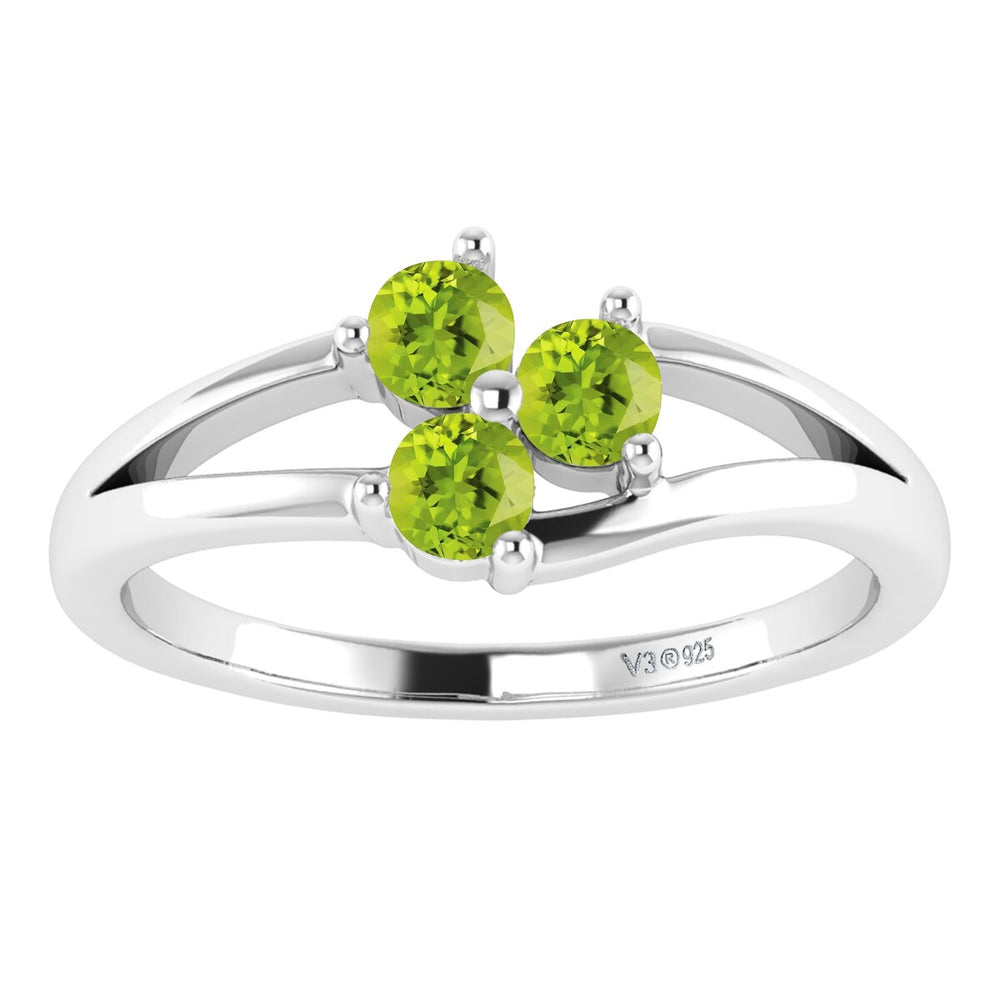 Sterling Silver Natural Peridot Three Stone Ring