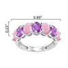 Sterling Silver Natural Pink Opal and Amethyst Seven Stone Band Ring