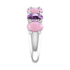 Sterling Silver Natural Pink Opal and Amethyst Seven Stone Band Ring