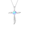 Sterling Silver Natural Rainbow Moonstone Cross Pendant