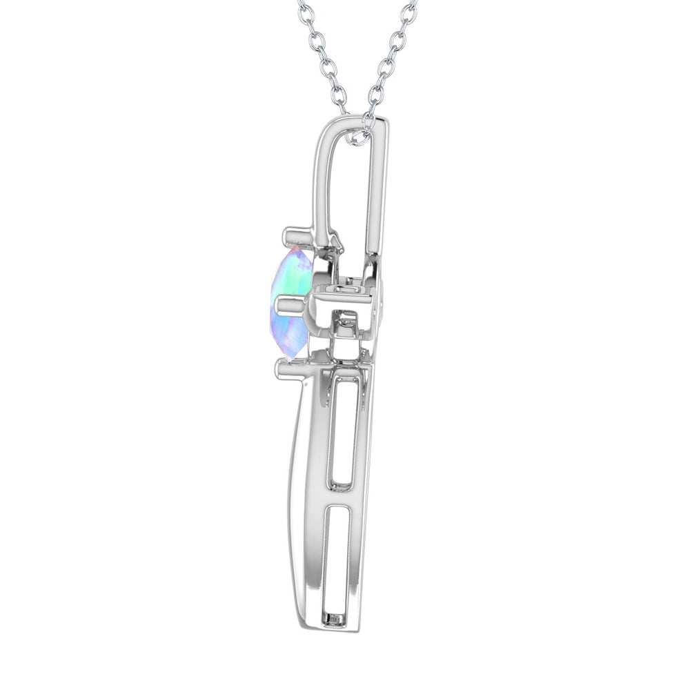 Sterling Silver Natural Rainbow Moonstone Cross Pendant