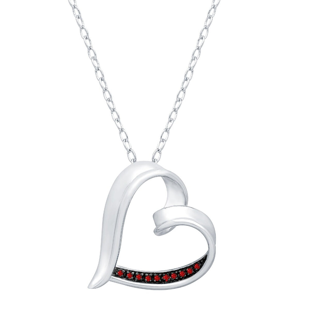 Sterling Silver Natural Red Diamond Heart Pendant