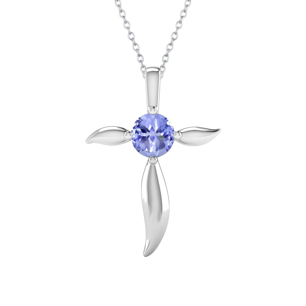 Sterling Silver Natural Tanzanite Cross Pendant