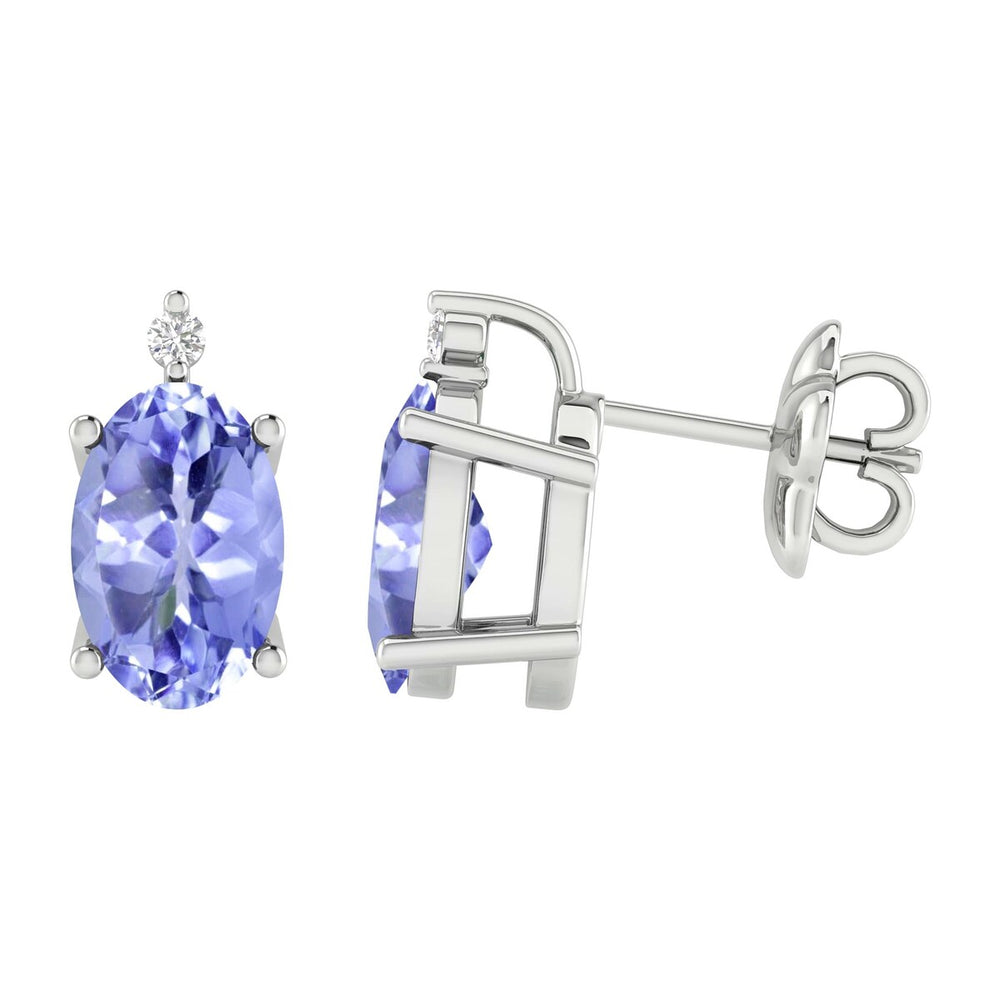 Sterling Silver Natural Tanzanite and White Diamond Stud Earrings