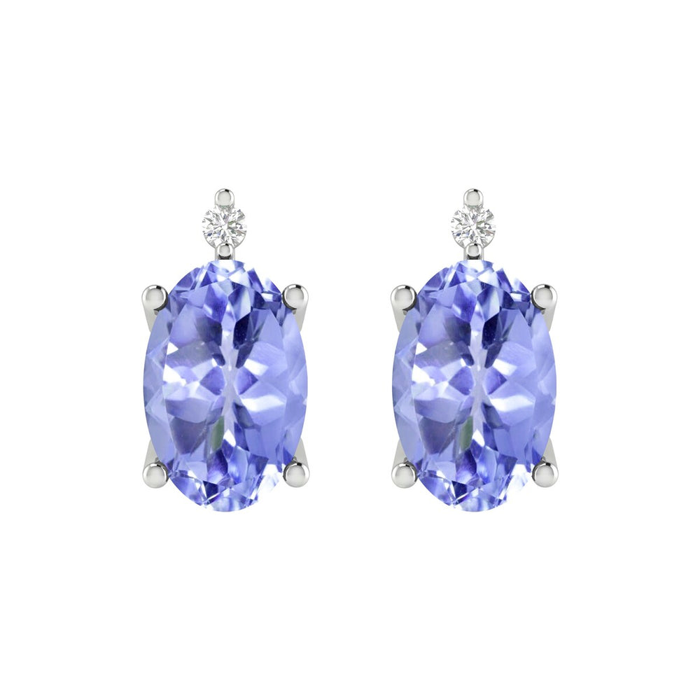 Sterling Silver Natural Tanzanite and White Diamond Stud Earrings