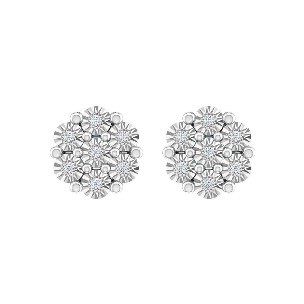 Sterling Silver Natural White Diamond Flower Earrings